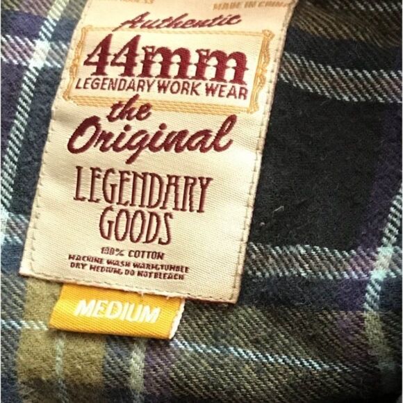 44MM Legendary Goods Flannel Shirt Sz M Plaid Button Down Long Sleeve Green Blue - Picture 5 of 7